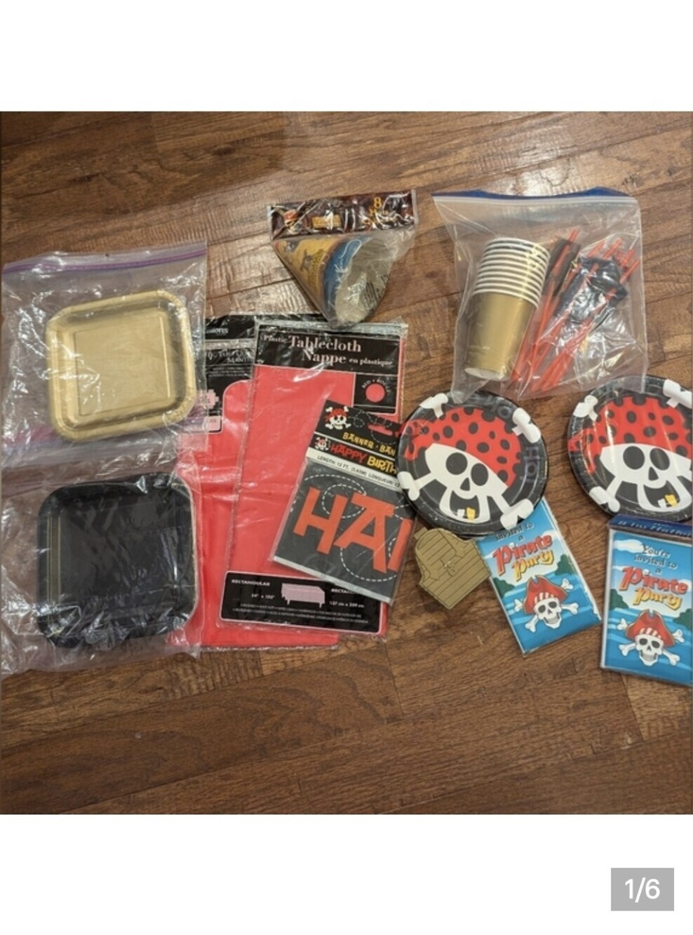 Pirate Birthday Party decorations Loot Bags, Invitations, Hats  black & gold